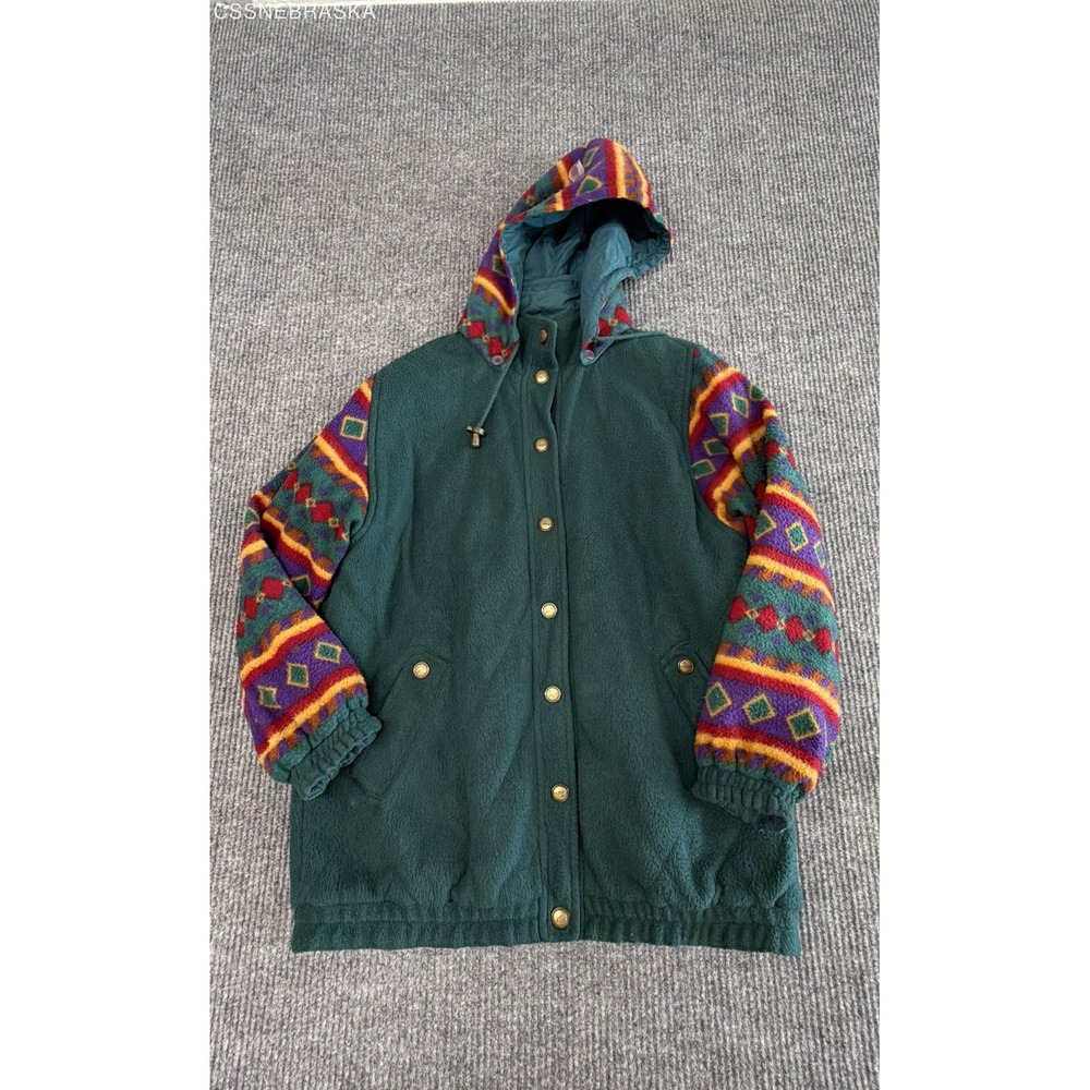 Great Multi Vintage 90s Southwestern Aztec Hooded Parka Jacket Womens Green -XL